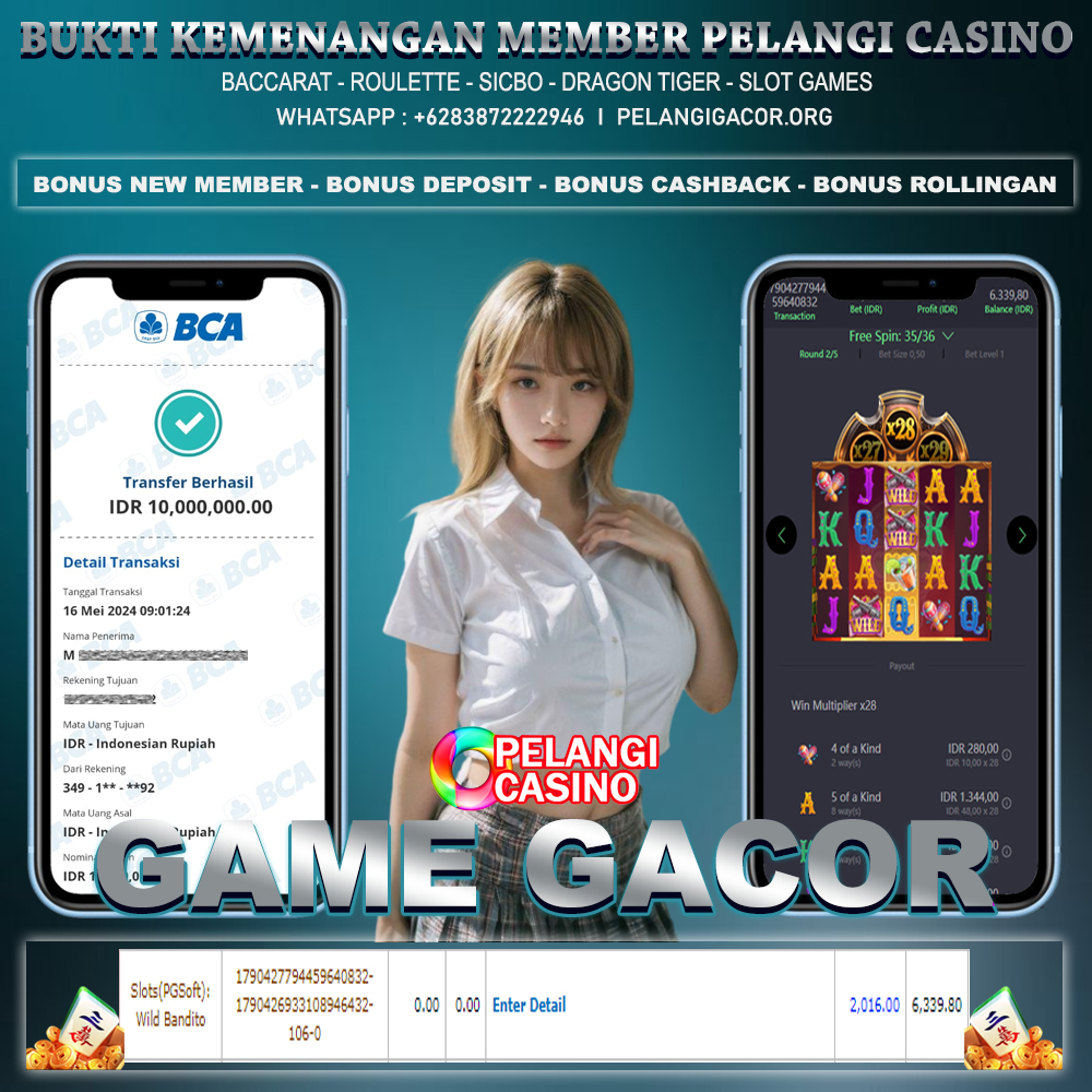 BUKTI KEMENANGAN MEMBER SETIA PELANGI CASINO TGL 16 MEI 2024