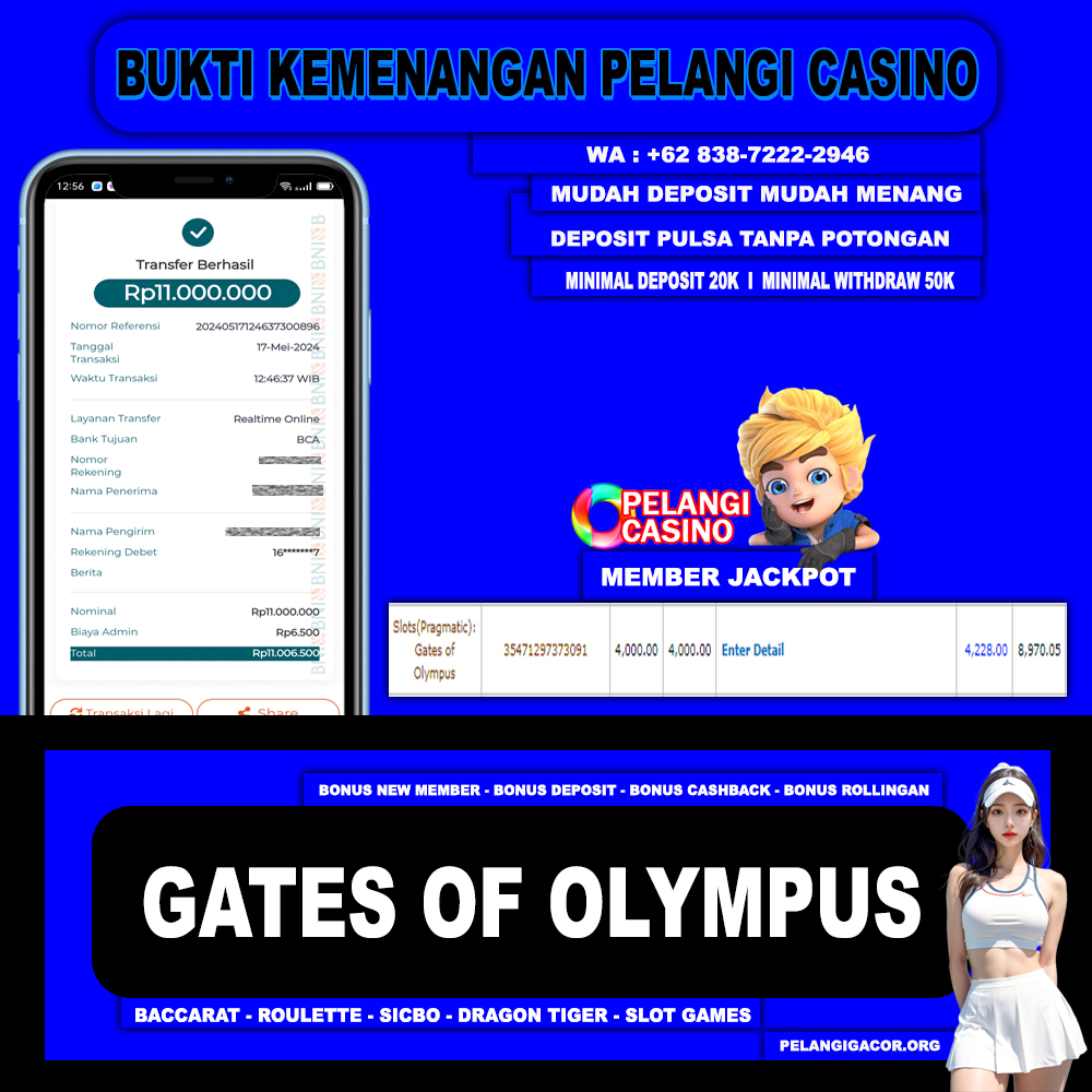 BUKTI KEMENANGAN MEMBER SETIA PELANGI CASINO TGL 17 MEI 2024