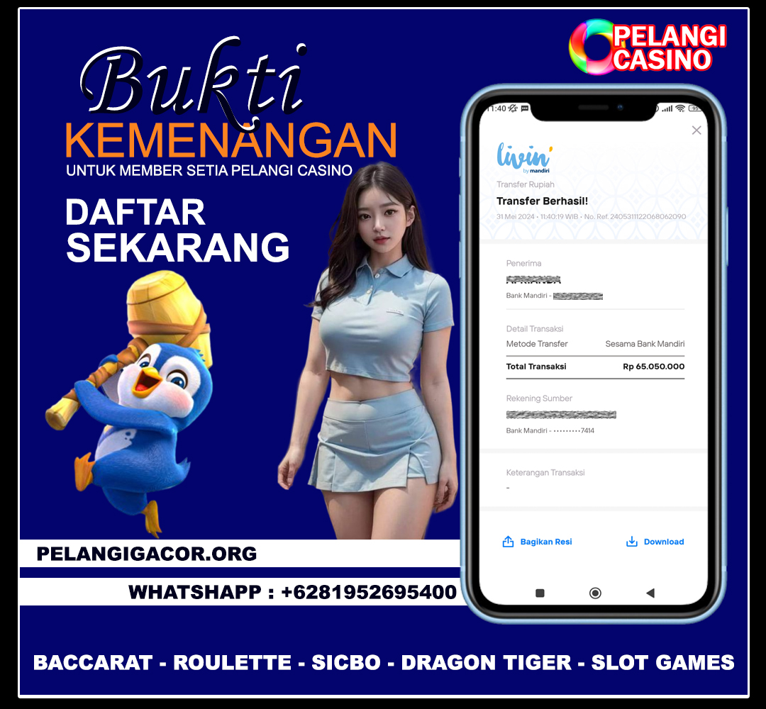 BUKTI KEMENANGAN MEMBER SETIA PELANGI CASINO TGL 31 MEI 2024