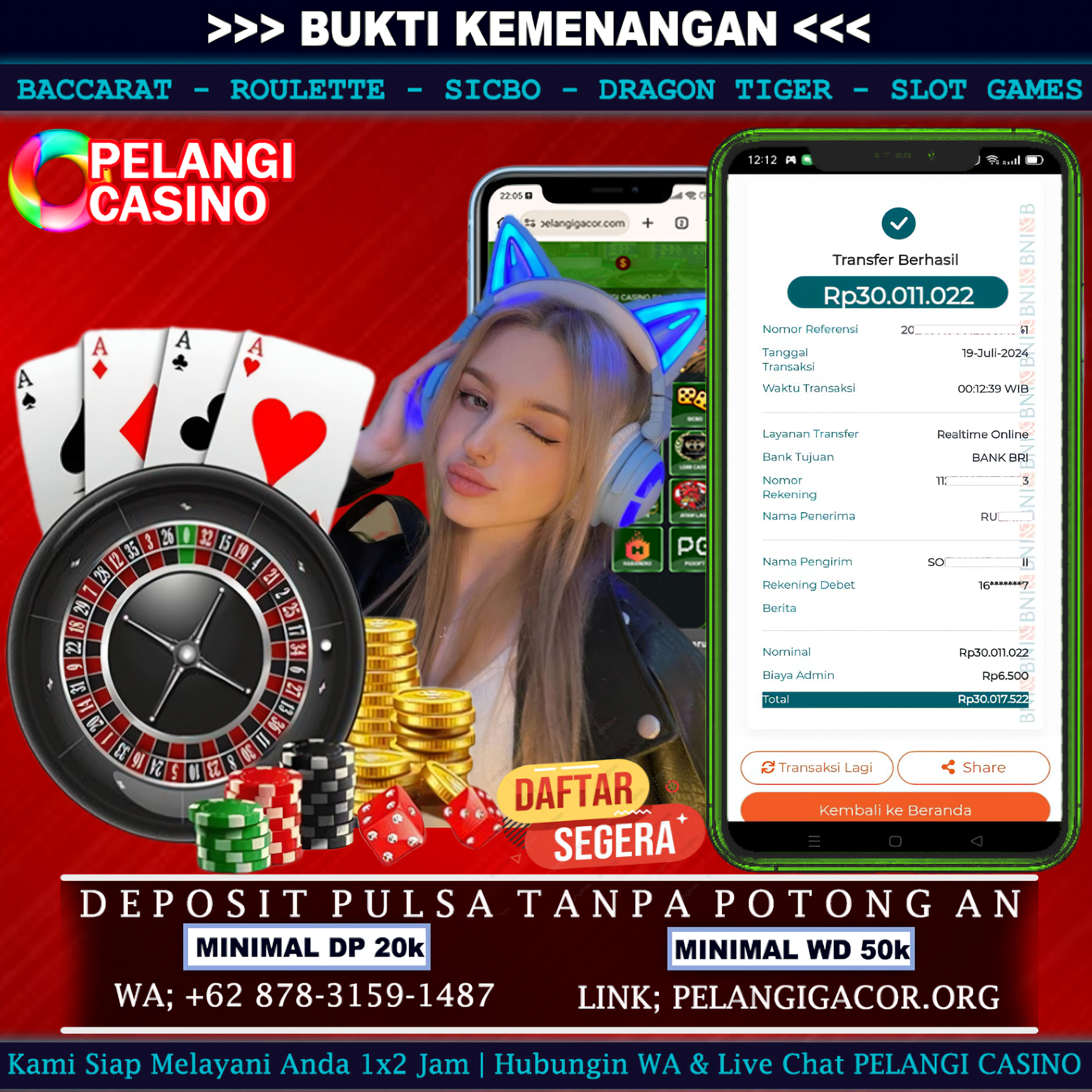 BUKTI KEMENANGAN MEMBER SETIA PELANGI CASINO TGL 19 JULI 2024