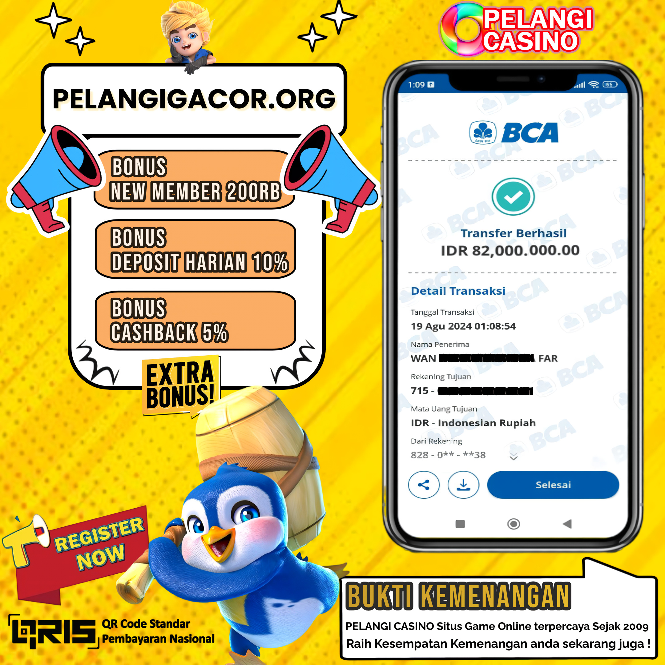 BUKTI KEMENANGAN MEMBER SETIA PELANGI CASINO TGL 19 AGUSTUS 2024