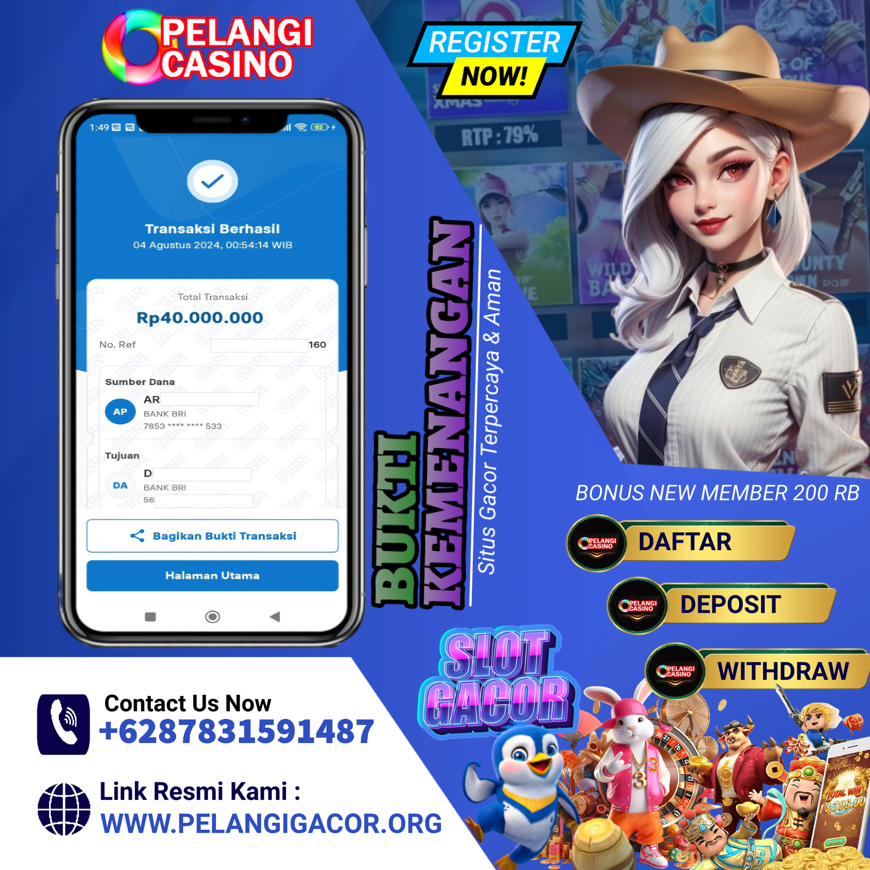 BUKTI KEMENANGAN MEMBER SETIA PELANGI CASINO TGL 04 AGUSTUS 2024