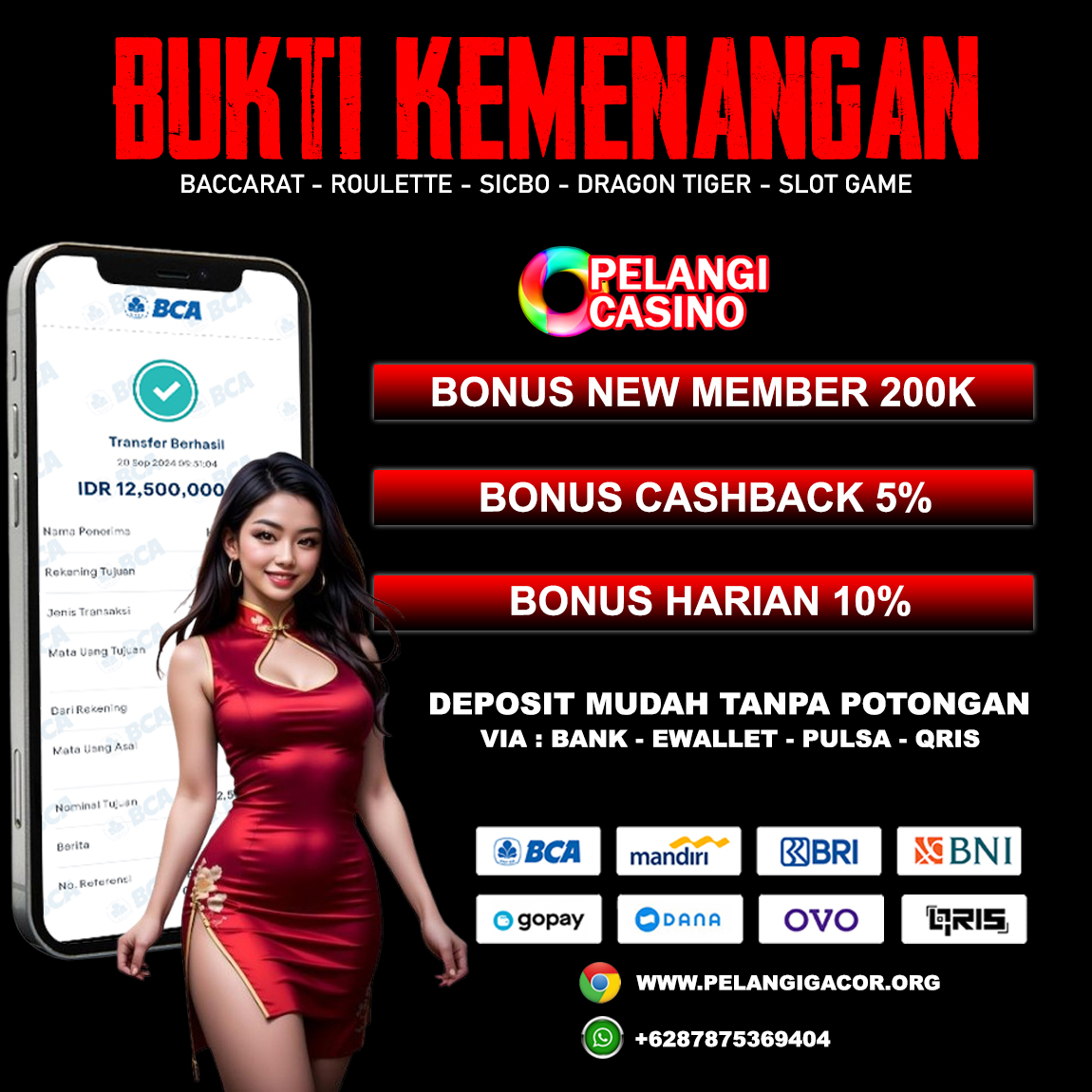 BUKTI KEMENANGAN MEMBER SETIA PELANGI CASINO TGL 20 SEPTEMBER 2024