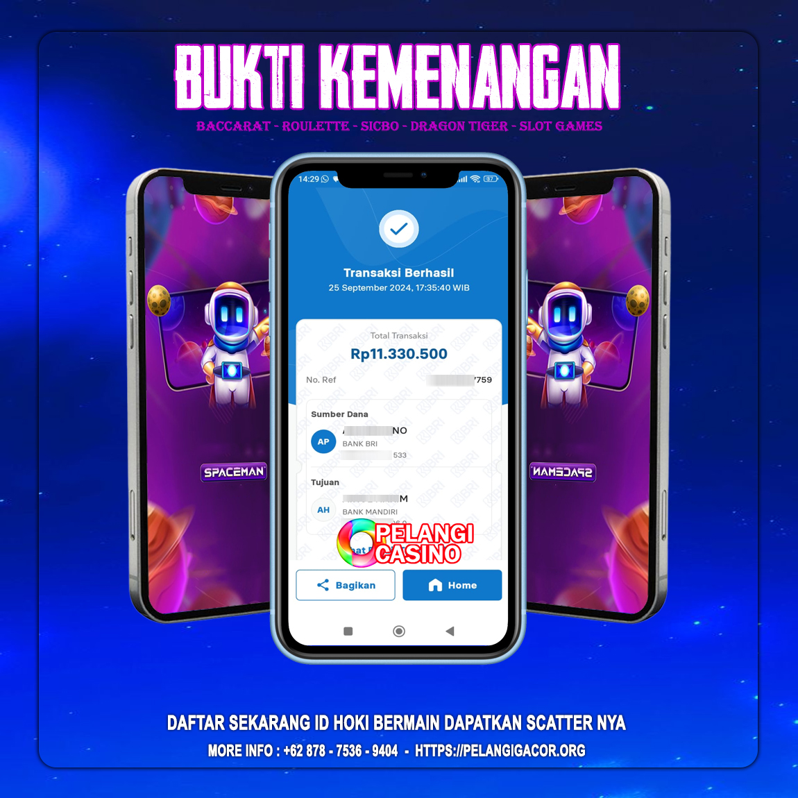 BUKTI KEMENANGAN MEMBER SETIA PELANGI CASINO TGL 25 SEPTEMBER 2024