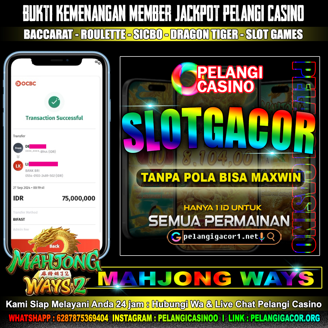 BUKTI KEMENANGAN MEMBER SETIA PELANGI CASINO TGL 27 SEPTEMBER 2024