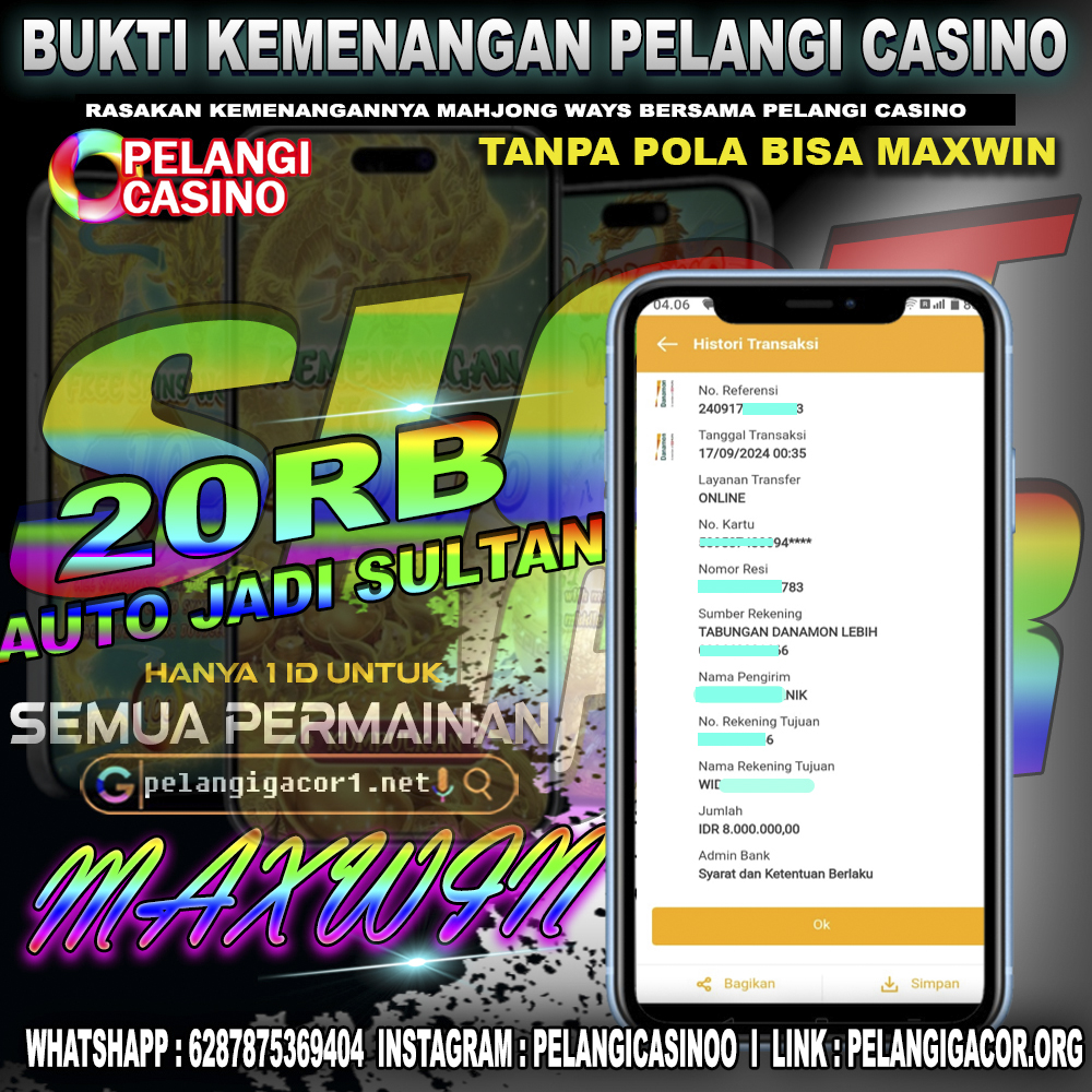 BUKTI KEMENANGAN MEMBER SETIA PELANGI CASINO TGL 17 SEPTEMBER 2024