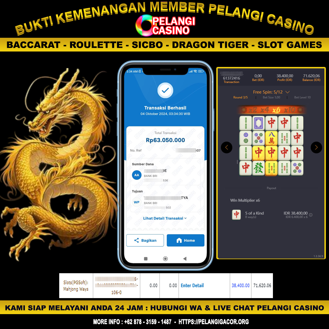 BUKTI KEMENANGAN MEMBER SETIA PELANGI CASINO TGL 04 OKTOBER 2024