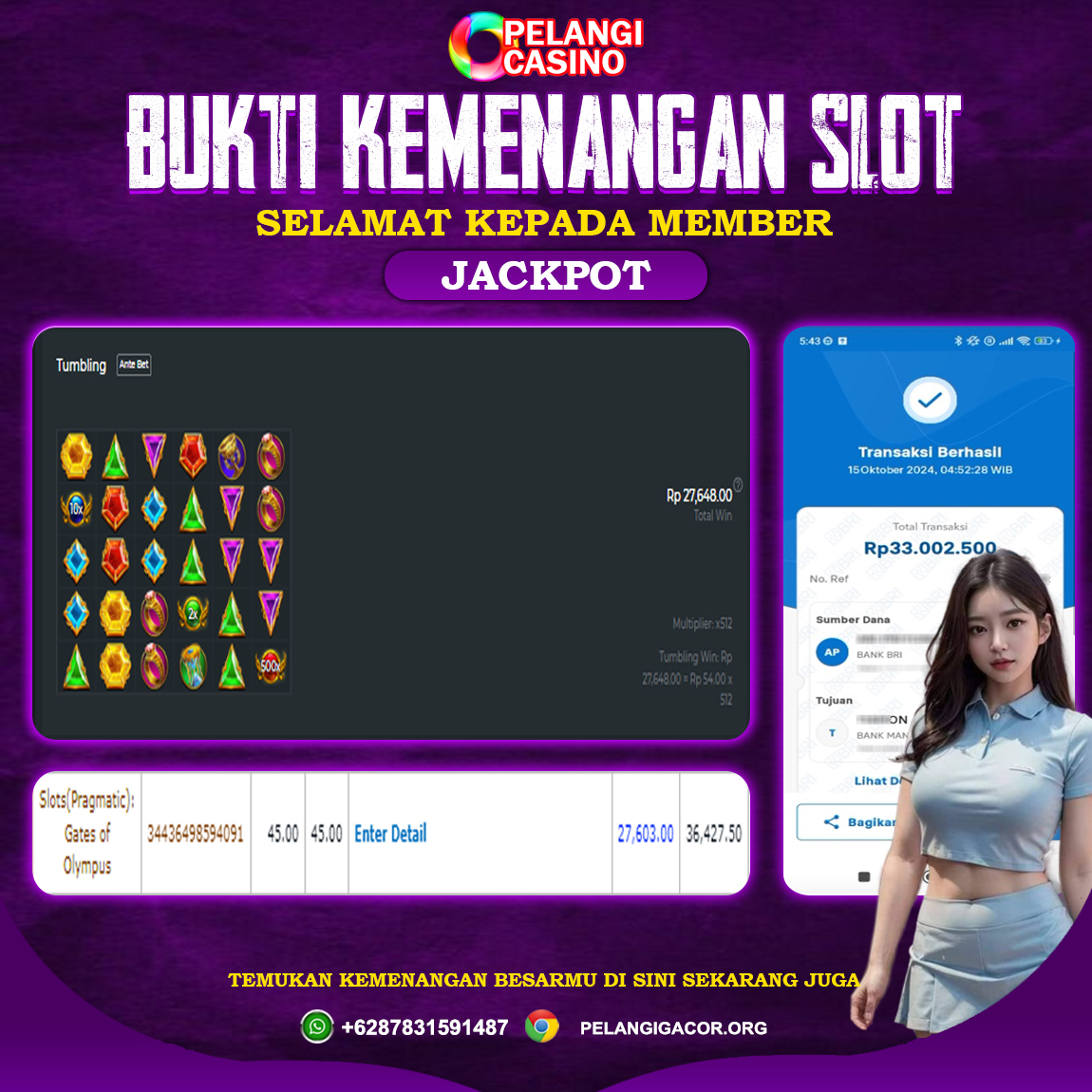 BUKTI KEMENANGAN MEMBER SETIA PELANGI CASINO TGL 16 OKTOBER 2024