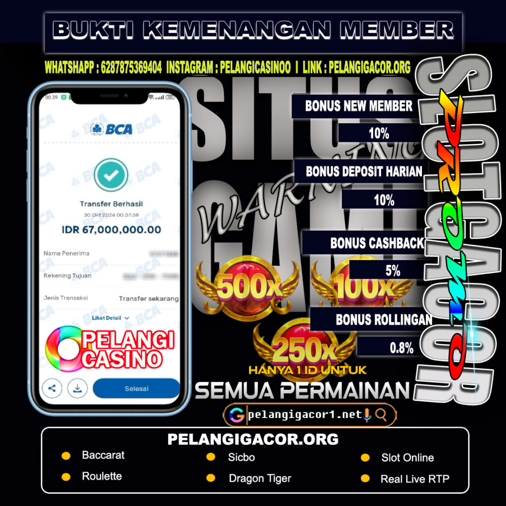 BUKTI KEMENANGAN MEMBER SETIA PELANGI CASINO TGL 30 OKTOBER 2024