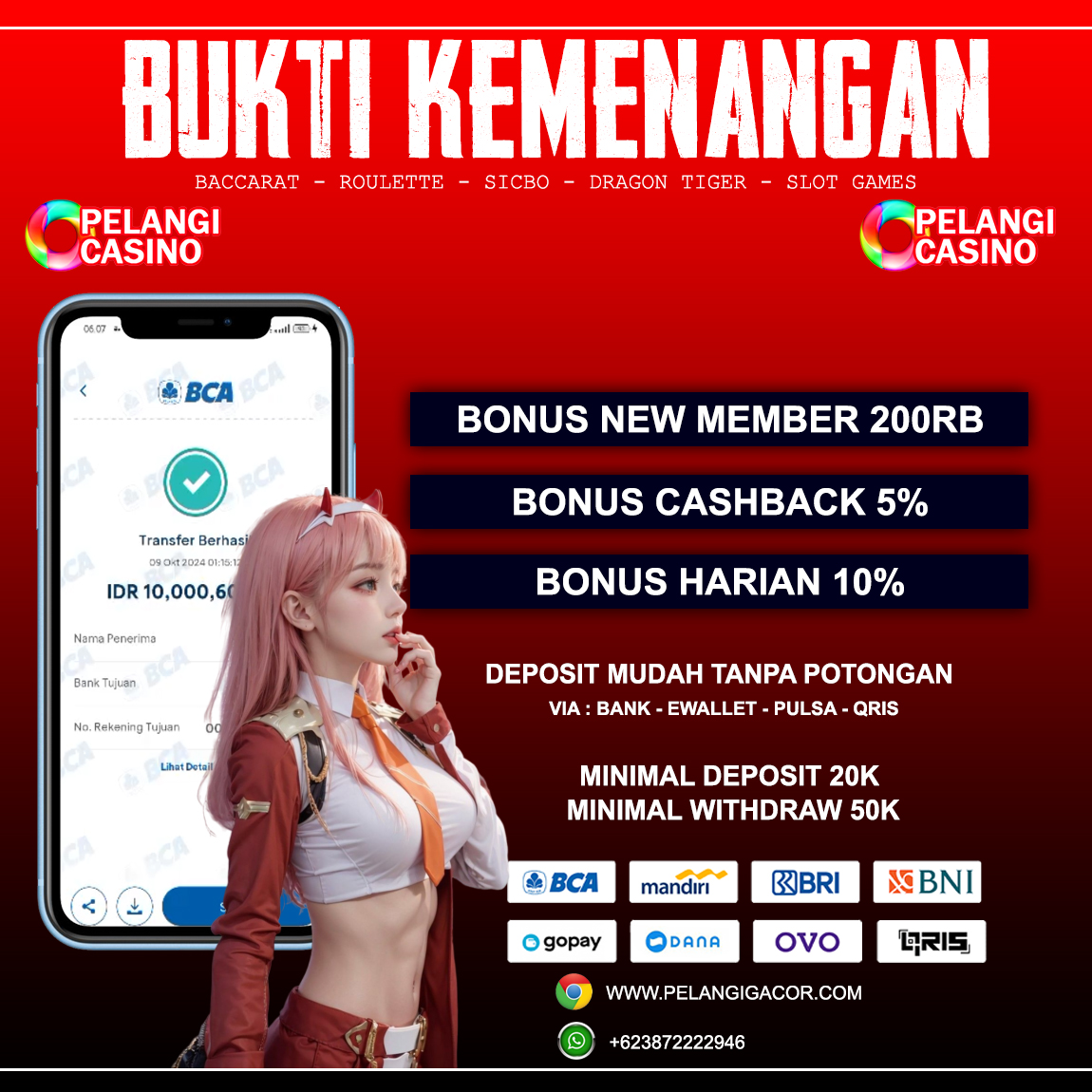 BUKTI KEMENANGAN MEMBER SETIA PELANGI CASINO TGL 09 OKTOBER 2024