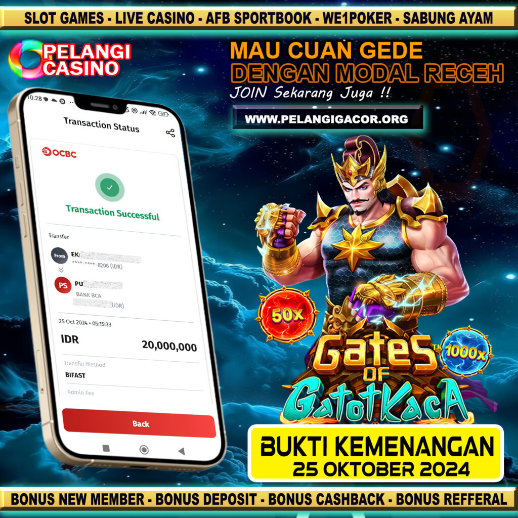 BUKTI KEMENANGAN MEMBER SETIA PELANGI CASINO TGL 25 OKTOBER 2024