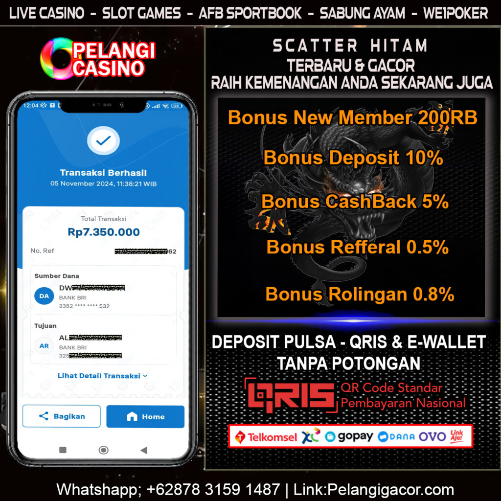 BUKTI KEMENANGAN MEMBER SETIA PELANGI CASINO TGL 05 NOVEMBER 2024