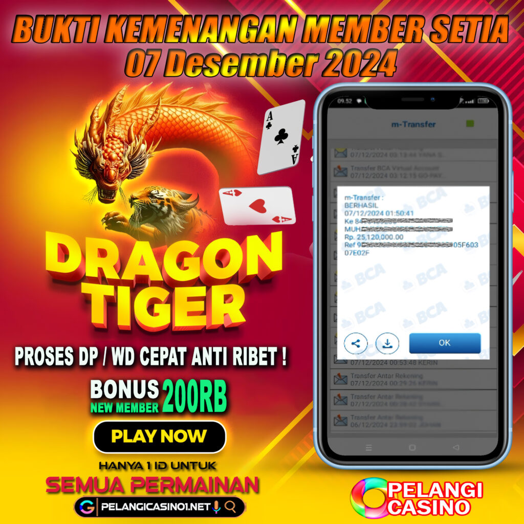 BUKTI KEMENANGAN MEMBER SETIA PELANGI CASINO TGL 07 DESEMBER 2024